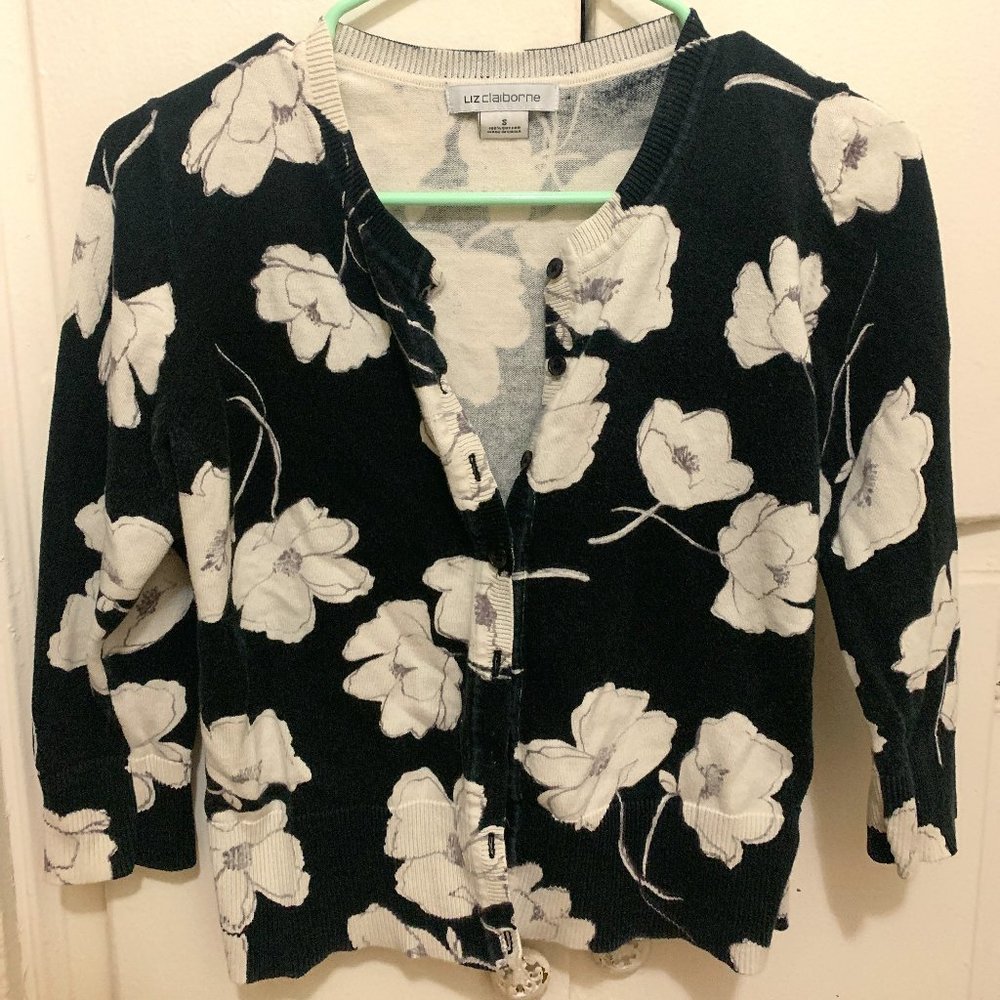 Liz Claiborne Black & White Floral Cardigan